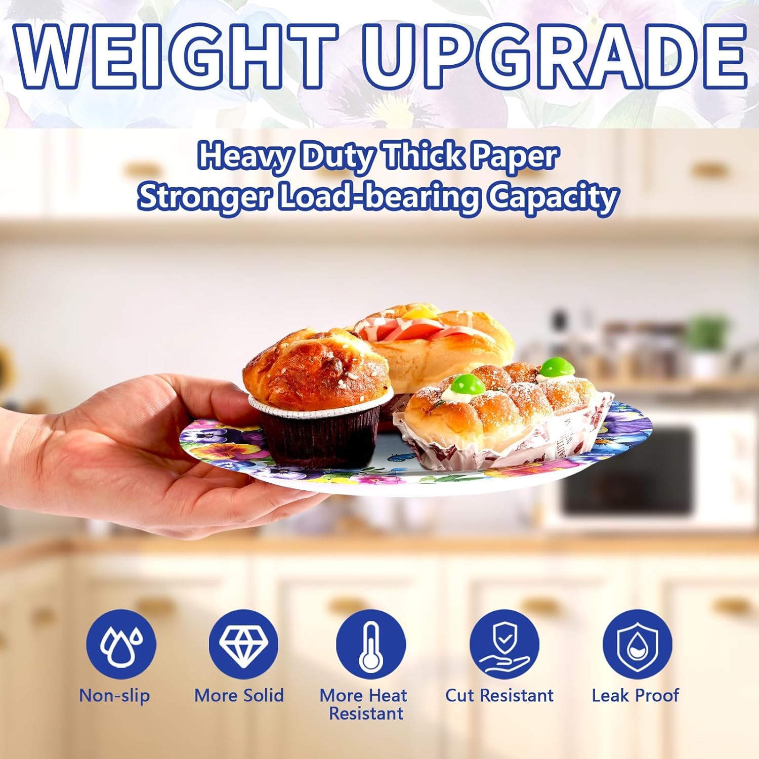 50Pcs Pansy Floral Flowers Party Supplies 10'' Large Heavy Duty Spring Pansy Flower Paper Plates Disposable Watercolor Purple Blue Platter for Spring Flower Baby Shower Tea Party Decorations