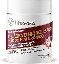 COLÁGENO HIDROLISADO + ÁCIDO HIALURÔNICO em Pó Solúvel com TRANSRESVERATROL, ZINCO, BIOTINA e VITAMINAS A, E, C e B5 - Sabor Frutas Vermelhas - 108g - 30 Doses