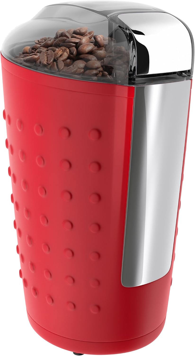Vremi Electric Coffee Grinder - 150 Watt Portable Coffee Bean Grinder with Easy Touch Settings Stainless Steel Blades - Grinds Coarse Fine Ground Beans for 12 to 14 Cups of Coffees - Red