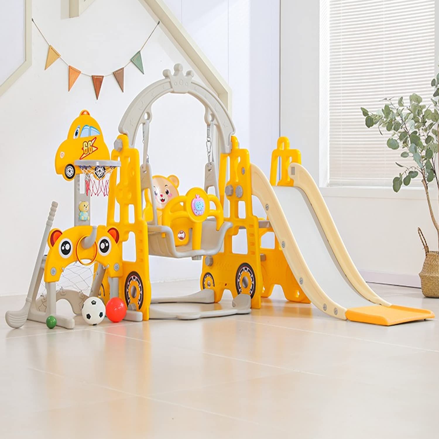 Buy Metreno 5 in 1 Kids Slide and Swing Combo Set, Baby Garden Slide