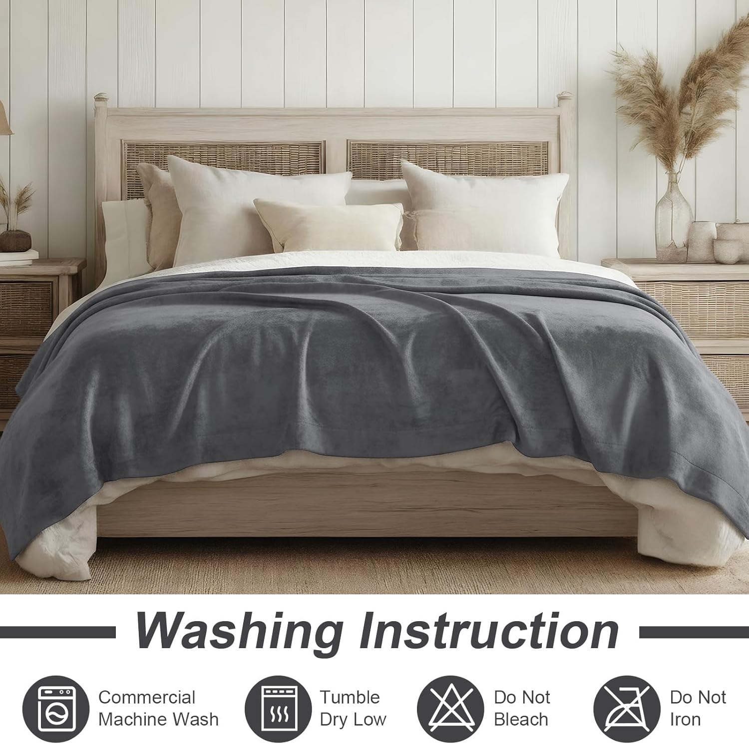 Newwiee 2 Pack 60 x 80'' Sherpa Fleece Throw Blanket Sherpa Plush Blanket Soft Fluffy Thick Flannel Throw Blankets Twin Size Winter Warm Blankets for Bed Sofa Couch(Light Grey) - Image 4