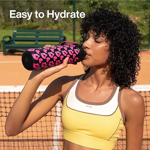 Miniatura 1038 de ENCOOL Botella de agua aislada con popote, de acero inoxidable, a prueba de fugas, sin BPA, al vacío de doble pared que se mantiene fría durante 24