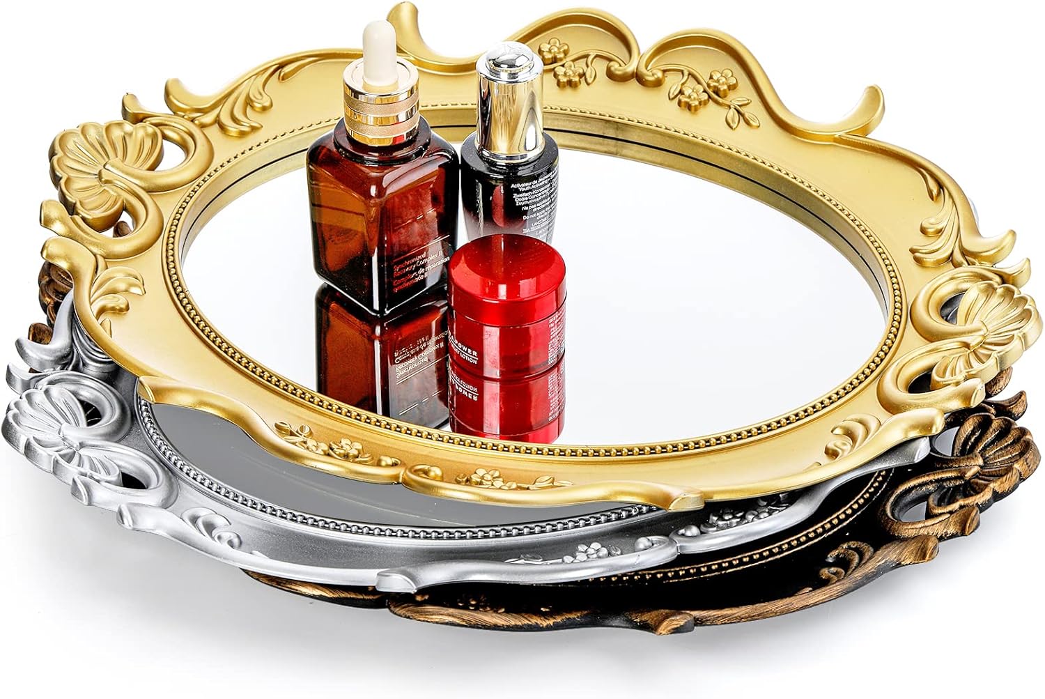 Elsjoy Set of 3 Vintage Mirror Tray, 14.5 Inch Decorative