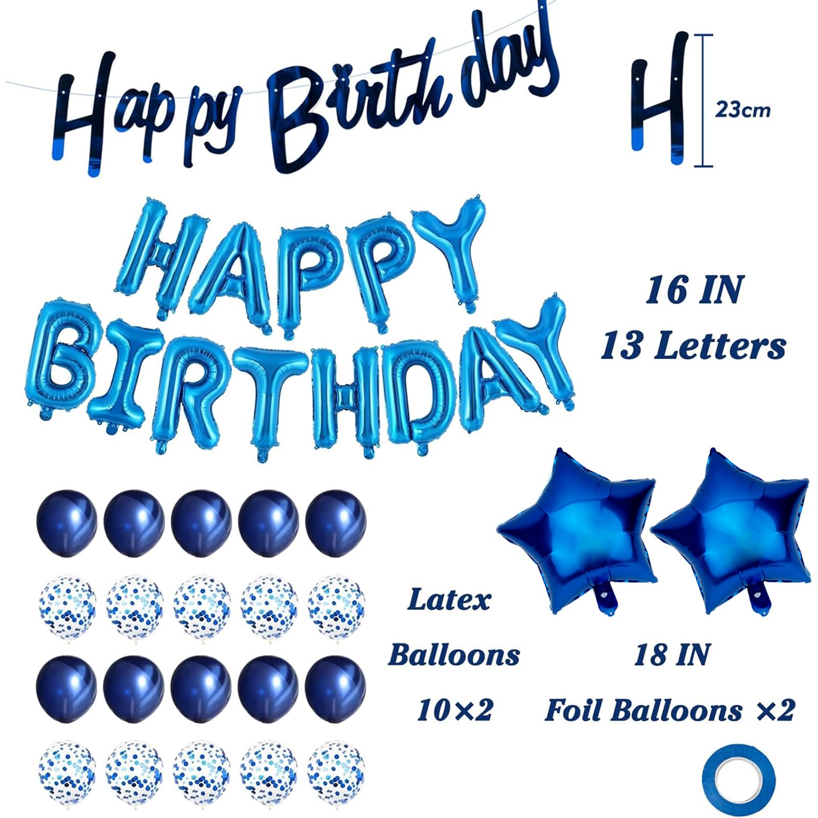 Happy Birthday Decorations Blue Balloons Banner for Boys Men, BC01