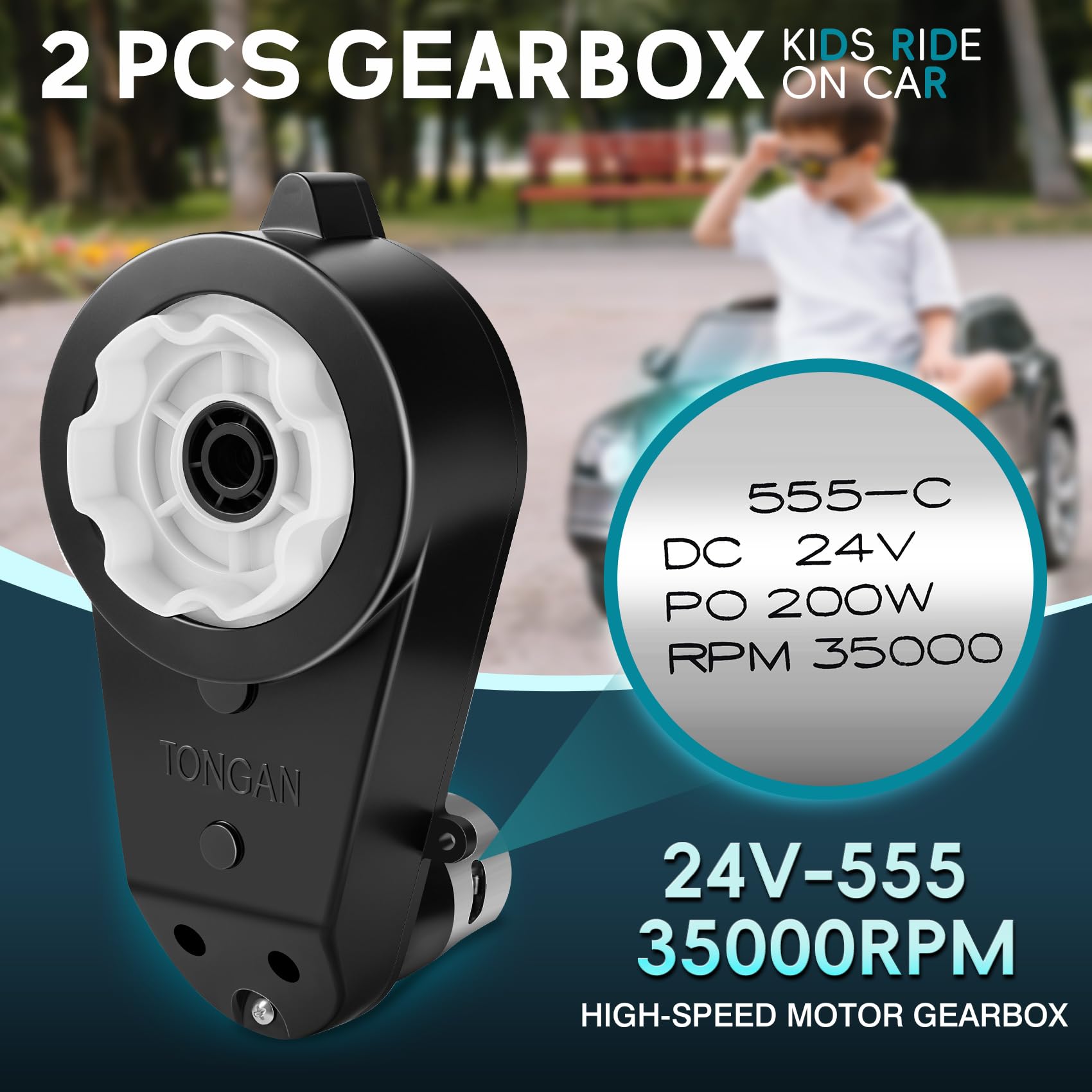 24 Volt RS555 35000 RPM High-Speed Motor Gearbox for Power Wheels Motor Upgrade, Pair of 24V Replacement Parts for Ride On Toys, High Torque Motor for Kid's Electric Vehicle Replace Parts (2)