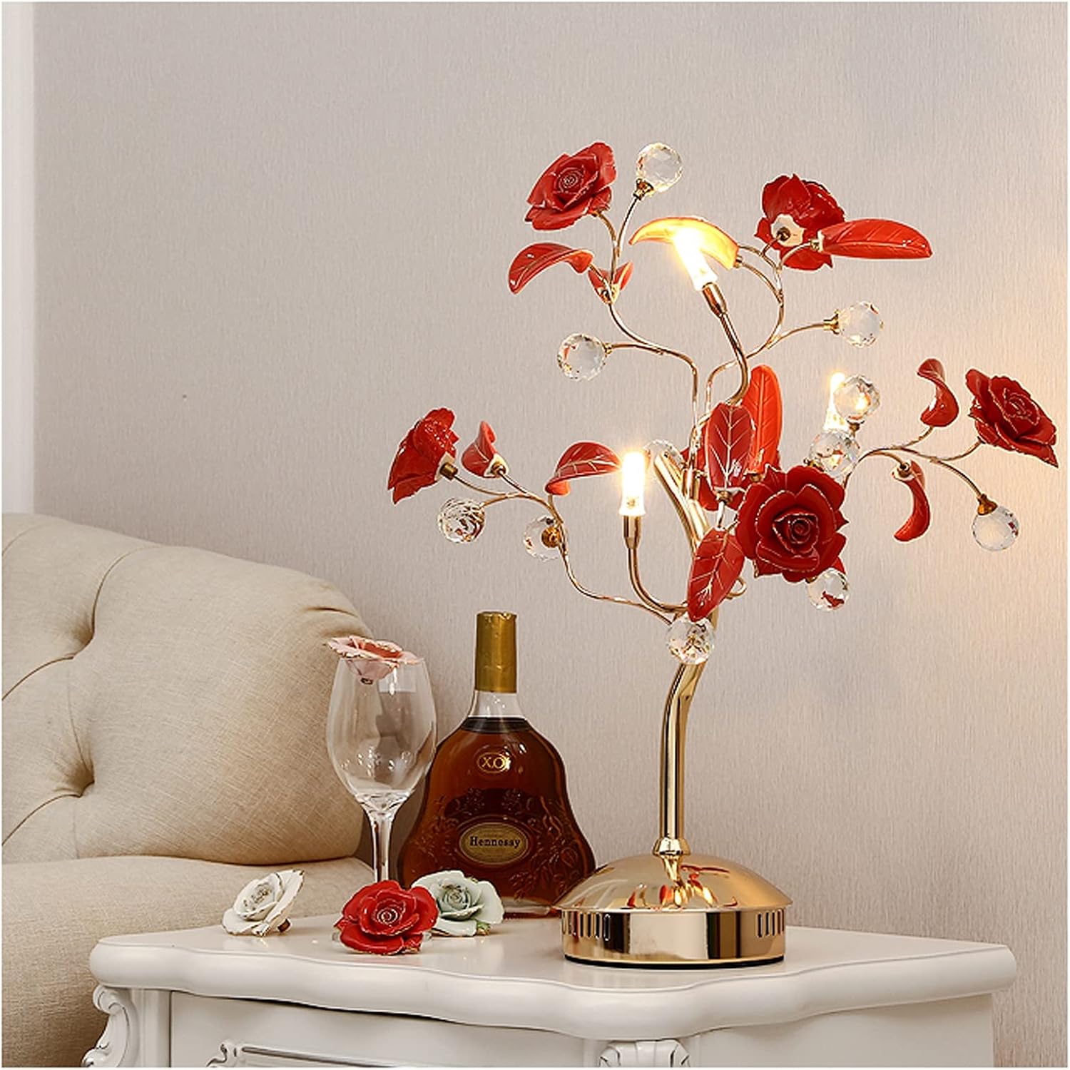 Lámpara Mesilla de Noche Lámpara de mesa de flores de cerámica con bola de cristal, lámpara de mesita de noche, lámpara de mesita de noche, lámpara de mesa for el hogar, 22