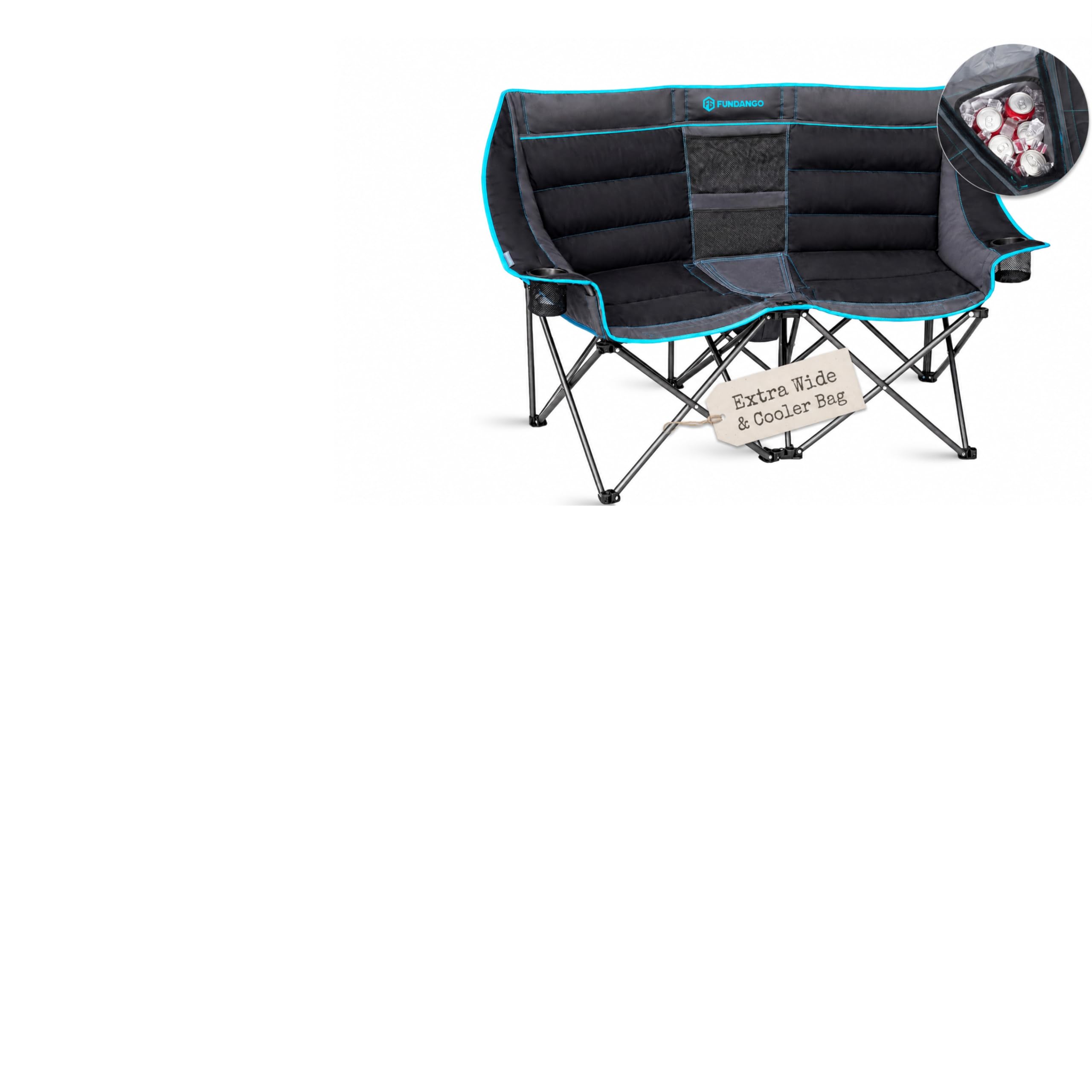 FUNDANGO Double Camping Chair, Folding Loveseat with Cooler