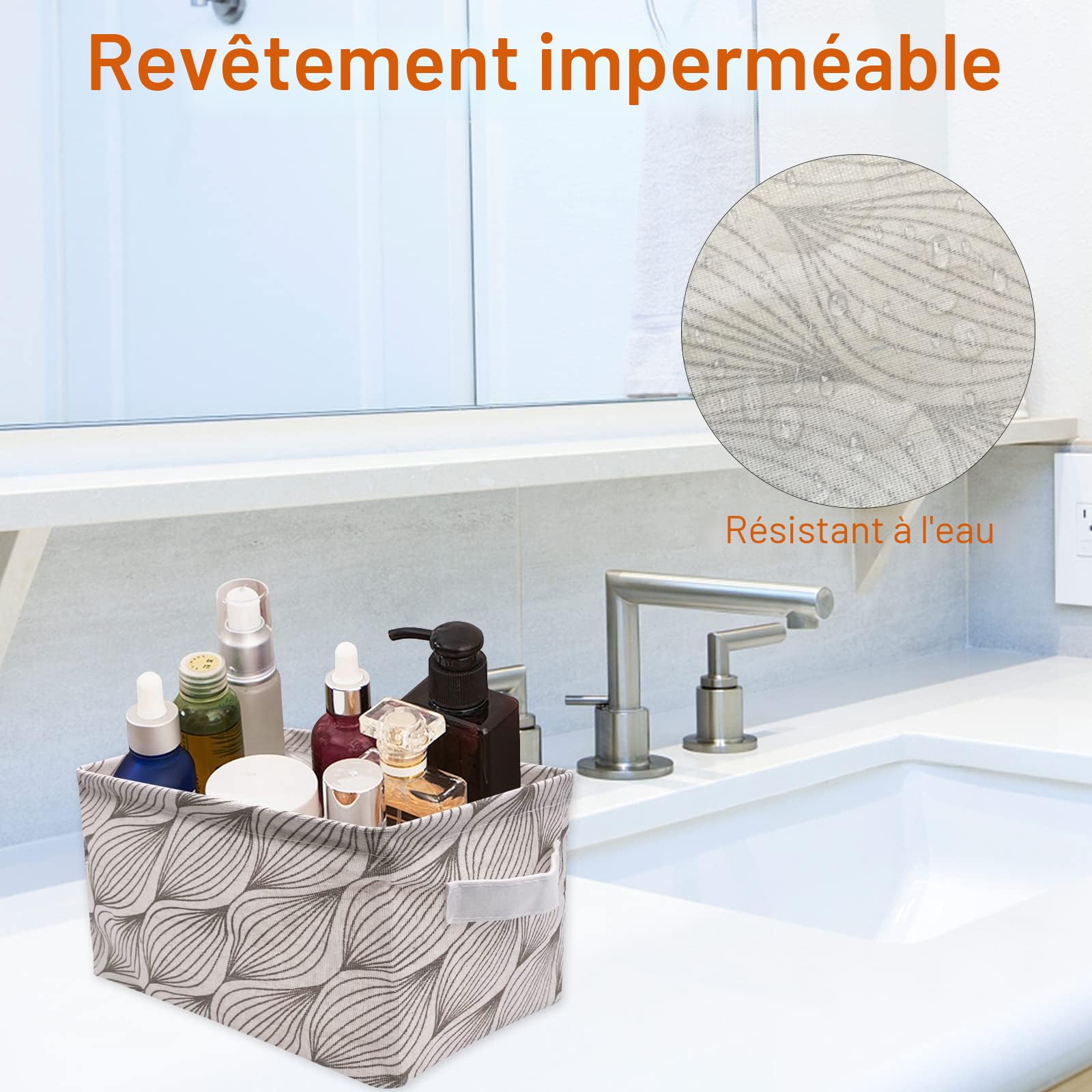 Petit Panier Rangement Tissu Lin, Lot de 6 Pliable Boite Rangement Tissu avec Poignées, Étanche Stockage Corbeille Panier pour Tiroir, Jouets, Maquillage, Salle de Bain, 28 * 19 * 15cm