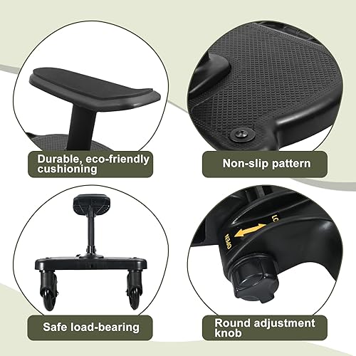 Miniatura 6 de Tabla universal para cochecito, tabla negra para cochecitos, soporta niños de hasta 55 libras con asiento desmontable, 2 en 1 para sentarse y estar