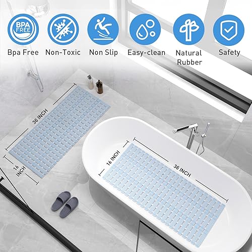 Miniatura 2 de XIYUNTE Tapete de ducha antideslizante para bañera, 36 x 16 pulgadas, tapete de ducha antideslizante para ducha interior, tapete de baño TPE con