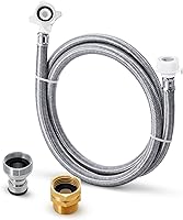 Vista 1 de Manguera de lavadora de acero inoxidable con conexión rápida, conexión de entrada de agua portátil y línea de suministro, (codo de 90 grados)