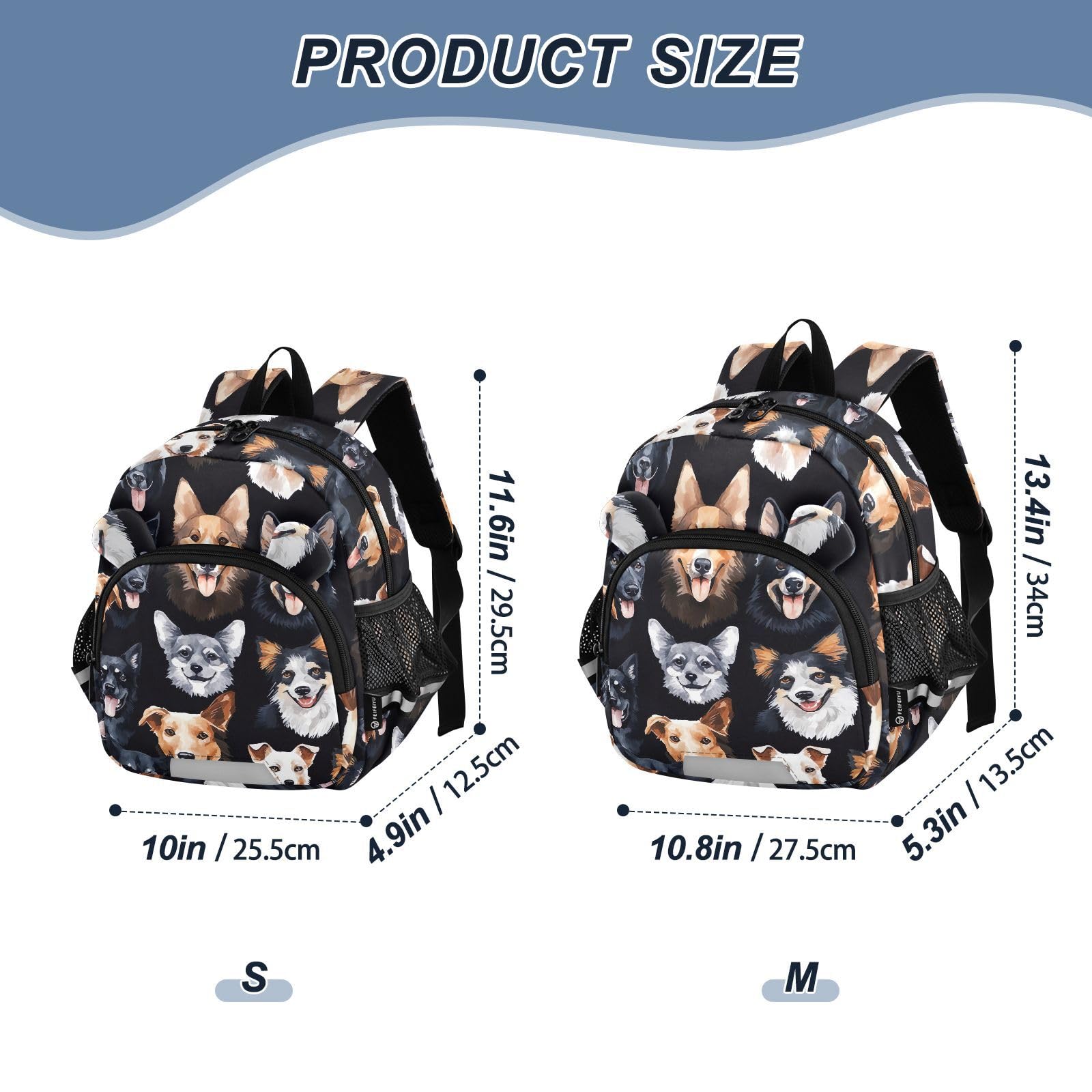 Watercolor Dogs Black Puppies Toddler Harness Backpack for Boys Girls 3-6 Years Kids Backpack with Anti Lost Safety Leash Baby Protection Backpack for Travel Preschool Walking