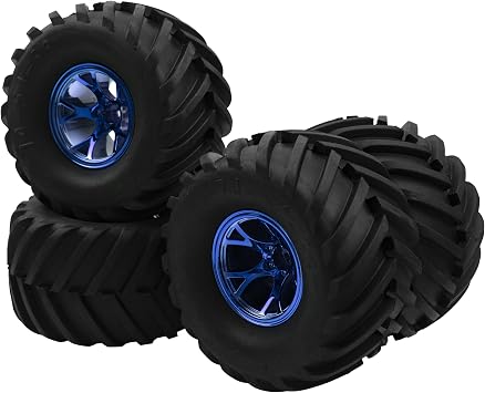 5.31OD Rubber Tires & Wheel Rim 12mm Hex Hub Compatible with Traxxas Rustler HPI HSP Volcano Tamiya Exceed Himoto 1/10 Off-Road Monster Truck,135mmx73mm Blue