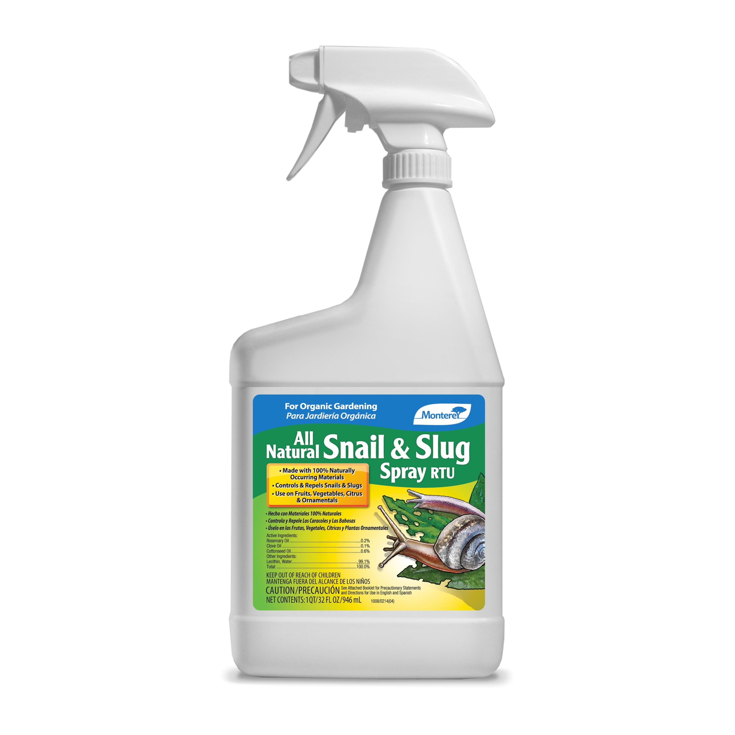 Monterey All Natural Snail & Slug Spray, for Organic Gardening, RTU 32 oz