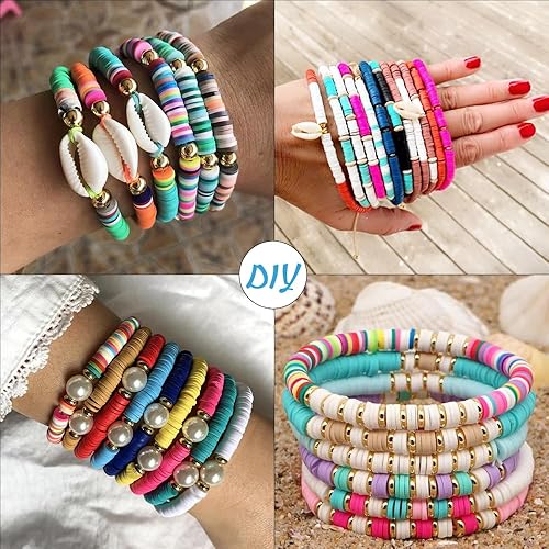 Miniatura 4 de Musdoney 9090 cuentas de arcilla de 24 colores neutros, 4 tamaños, kit de fabricación de pulseras, cuentas planas para hacer joyas de amistad,