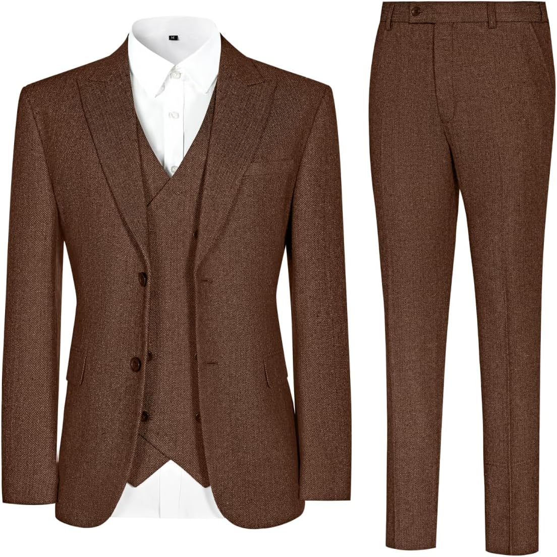 Vintage Tweed Herringbone Suits for Men 2 Button Slim Fit 3 Piece Formal Wool Suit Jacket Vest Pants Men Prom Dress Tuxedo - Image 6
