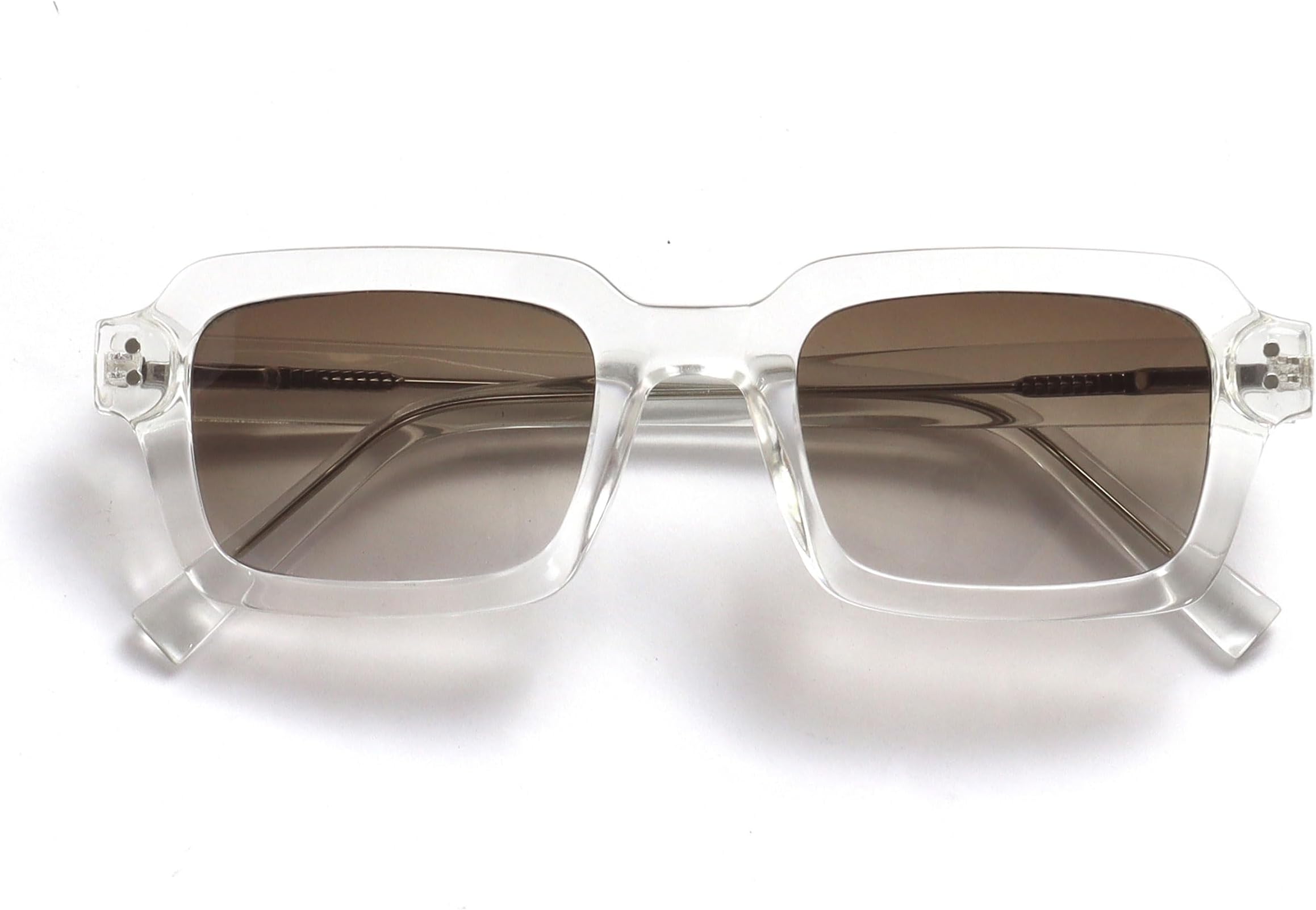 Opulize EDG Sunglasses for Men & Women - Vintage Rectangular Transparent Frame with Spring Hinges - Trendy Retro Sunglasses with UV400 Protection Lenses - Clear with Grey Gradient Lenses