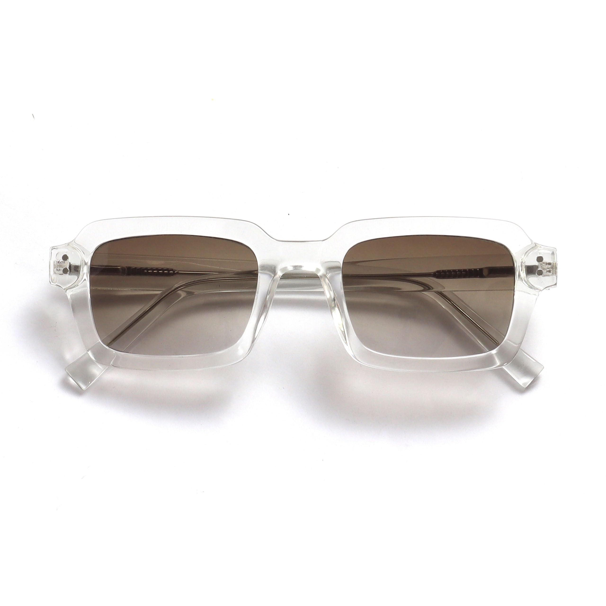 Opulize EDG Sunglasses for Men & Women - Vintage Rectangular Transparent Frame with Spring Hinges - Trendy Retro Sunglasses with UV400 Protection Lenses - Clear with Grey Gradient Lenses