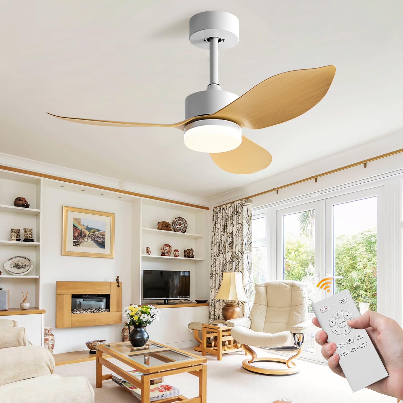 Joparri Ventilateur De Plafond RVB Avec éclairage Et Télécommande - Diamètre 49 Cm - Plafonnier LED Intelligent 3 Températures 6 Vitesses Minuterie été/hiver Salon