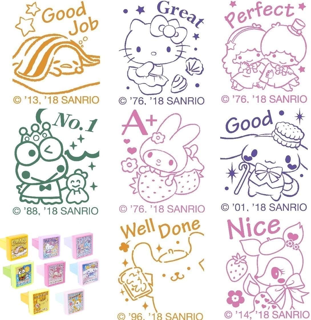 Kawaii Kitty Cat Mix Characters Laser Sticker Self-Inking Reward Stamp Teacher Homework Encourage Review Stamps