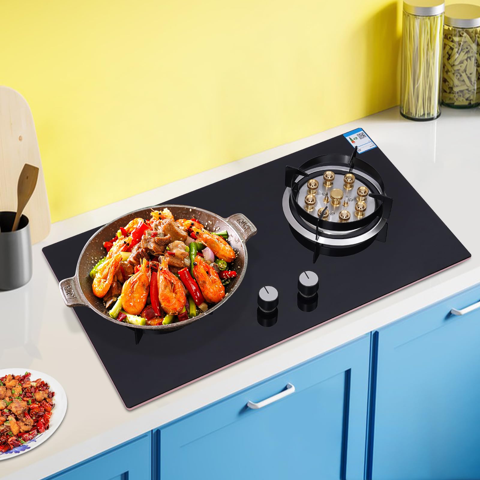 Gas Stove, Portable Kitchen Gas Cooktop with 2 Burners Built-in Tempered Glass Natural Gas Cooker Gas Cooktop Cooking Tools for Household Kitchen RV Apartments Indoor Outdoor Use