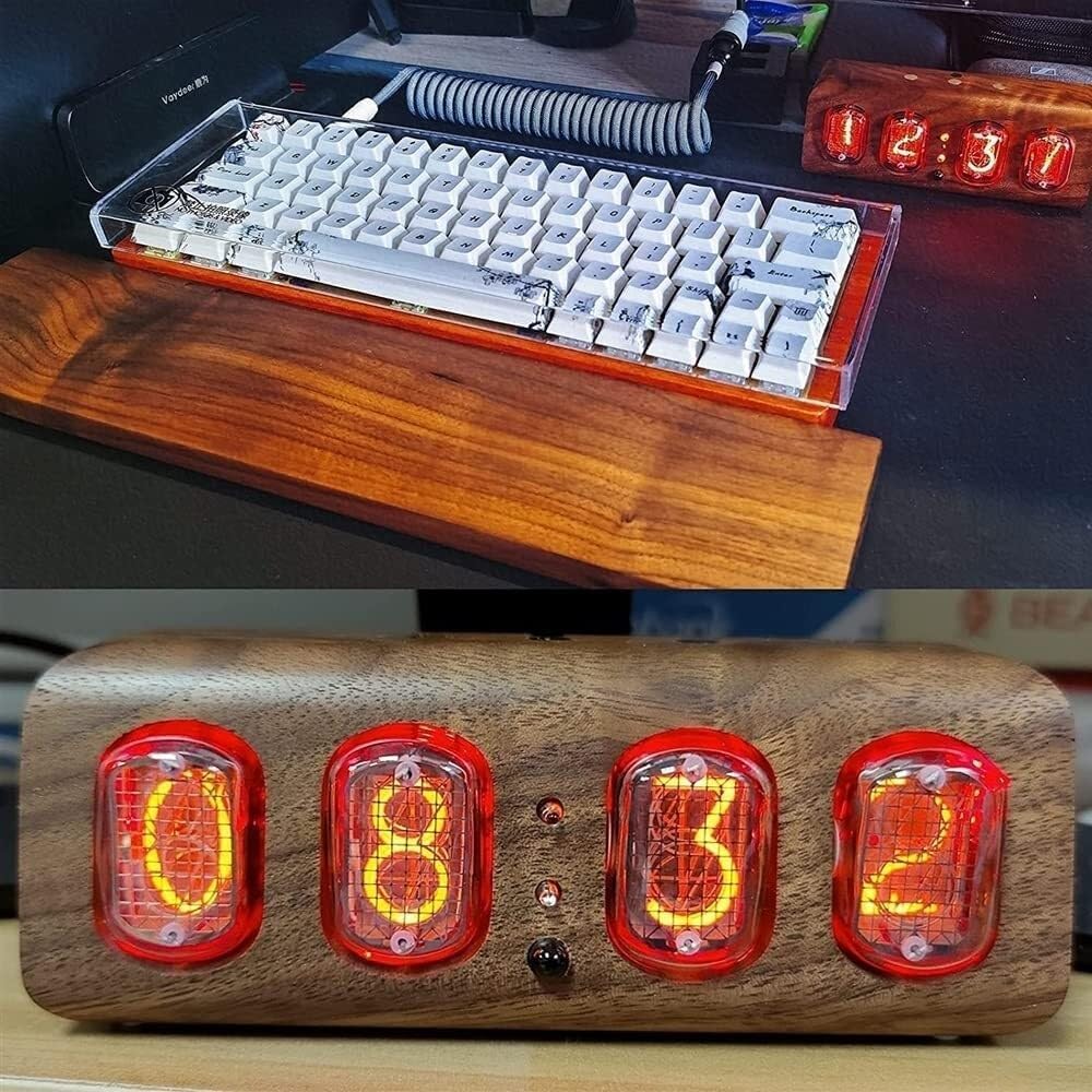 Elektroniczny zegarek Nixie Tube, kreatywny świecący kolorowy zegarek, regulowana jasność, niezrównane efekty wizualne, skorupa orzecha włoskiego, ręcznie wykonana, prezent dla ukochanej, przyjaciela