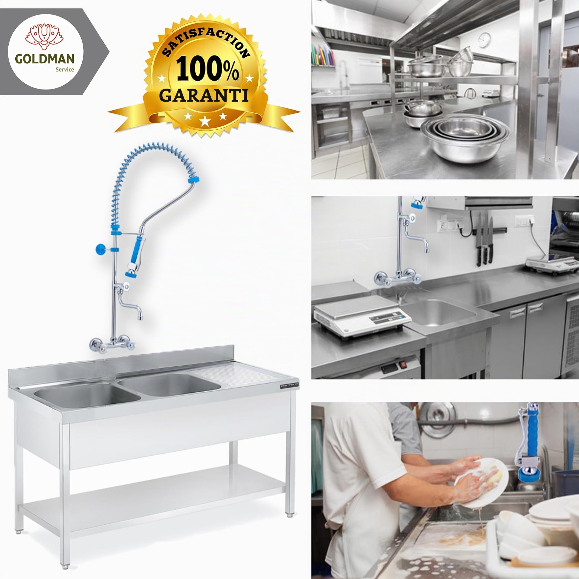 GOLDMAN SERVICE Mitigeur mural extensible pour évier de cuisine avec spray douche