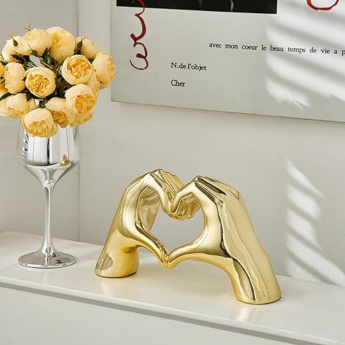 Miniatura 4 de FJS Gold Decor Love Finger Gesture Statue, Modern Art Sculpture Home Decorations for Living Room Bedroom Shelf Coffee Table Centerpiece, Gift for