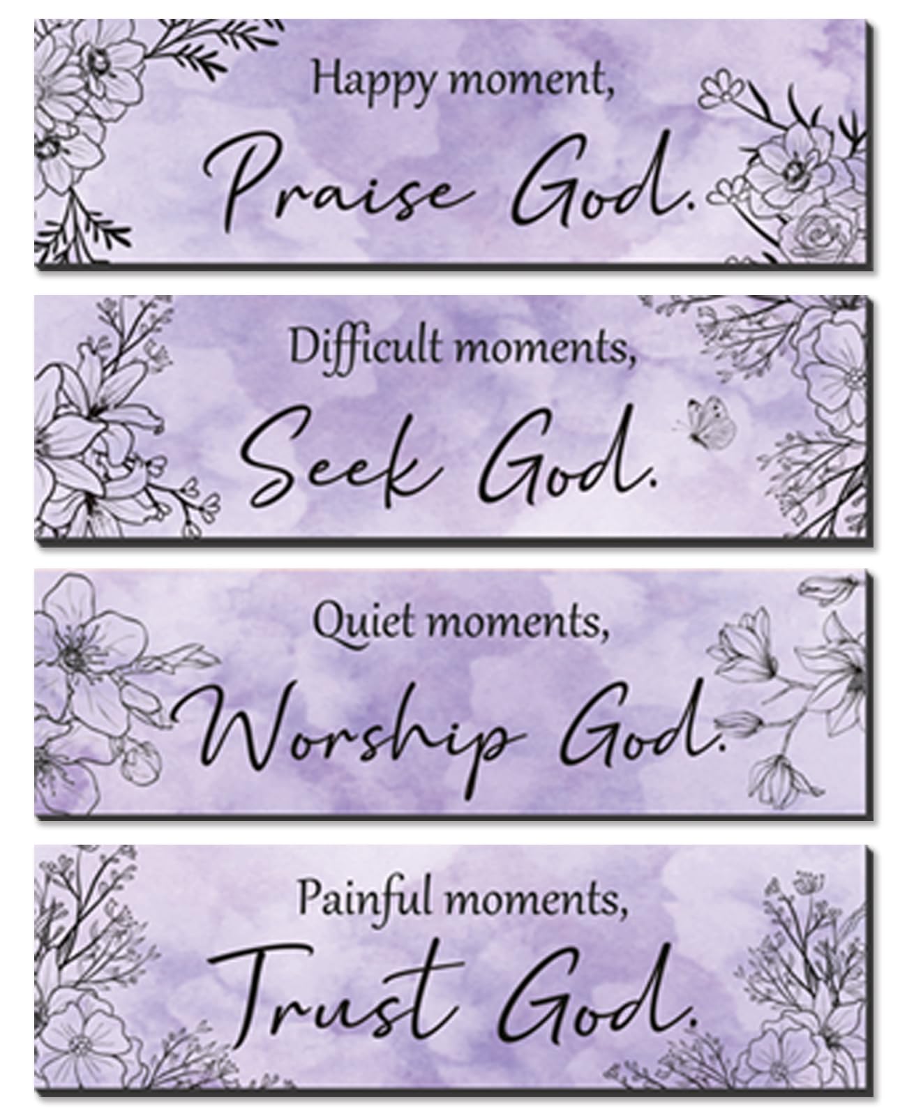 ZINYAZHE 4 Pieces Purple Wall Decor for Girls Purple Bathroom Decor Floral Wooden Hanging Wall Art Women Bedroom Sign with Inspirational Quote