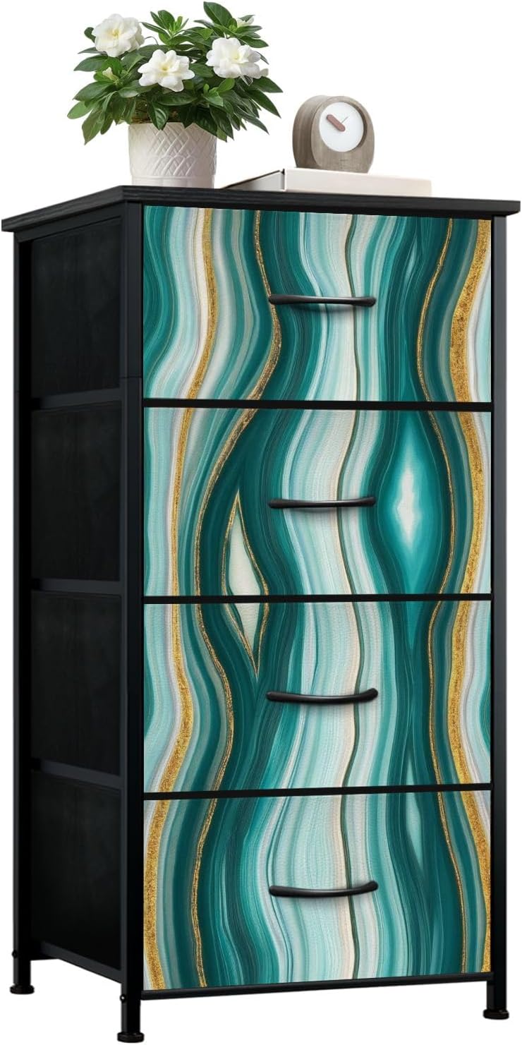 Dresser for Bedroom Dresser for Closet Agate Marble Texture Gold Teal Abstract Cool Texture for Dressers & Chests of Drawers Fabric Closet Organizers and Storage with 4 Drawers Storage Bins