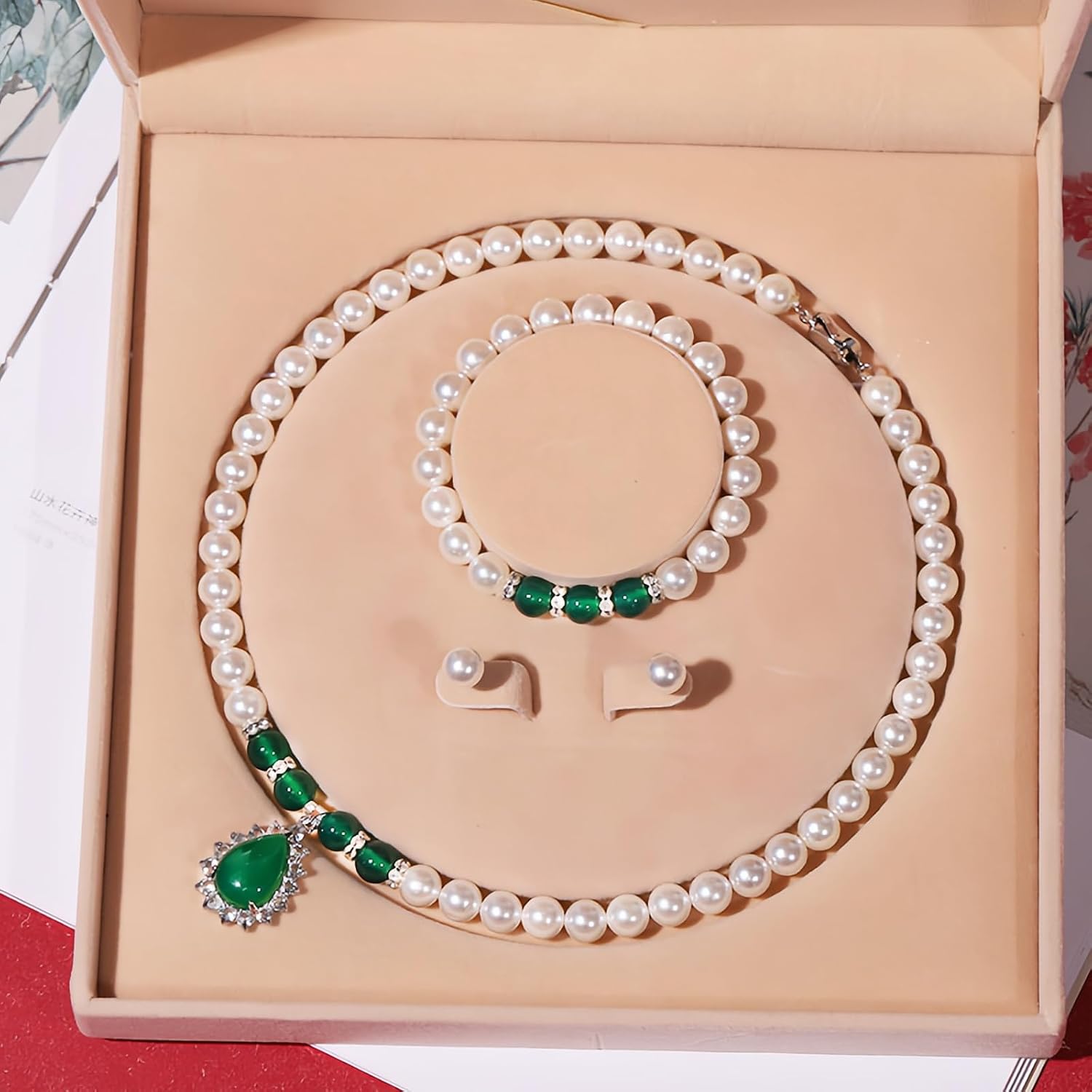 MASTOP Freshwater Cultured Pearl Necklace Ring Bracelets Earrings Set Includes Stunning Bracelet and Stud Earrings Jewelry for Women Pearl Jewelry 4pcs/Set Pearl