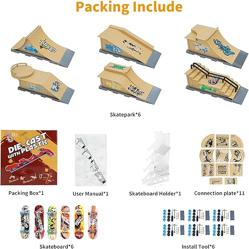 Miniatura 2 de FAYITING Finger Skateboard Park Ramp Set, 6 in 1 Plus 11 Mini Finger Skatepark for Fingerboards, Finer Skateboard Ramps Toys for Finger Dexterity
