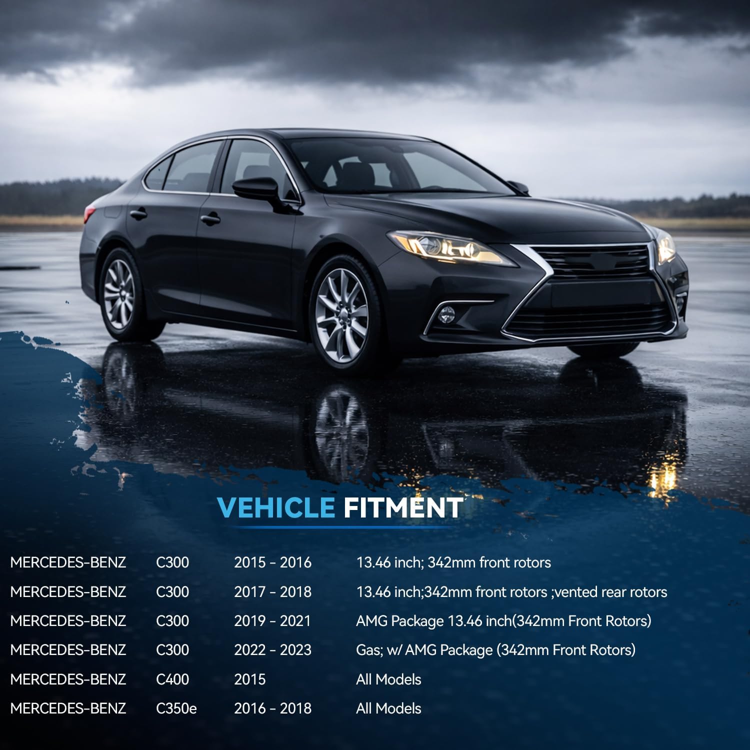 Detroit Axle - Brake Kit for 2015-2023 Mercedes-Benz C300, 2016-2018 C350e 2015 C400, Drilled & Slotted Rotors Ceramic Pads Replacement : 13.46" Front 11.81" Rear Rotor