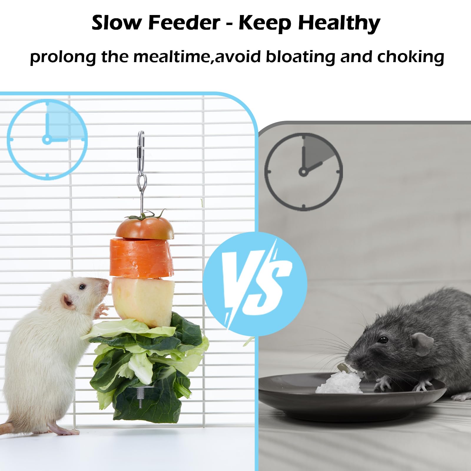 2Pcs Rat Enrichment Toys Set - Treat Dispenser & 304 Stainless Steel Fruit/Veg Holder, Interactive Foraging Puzzle Toys for Rats/Mice/Birds, Rotating Sniffing Toy with Slow Feeder & Intelligence Game - image 6
