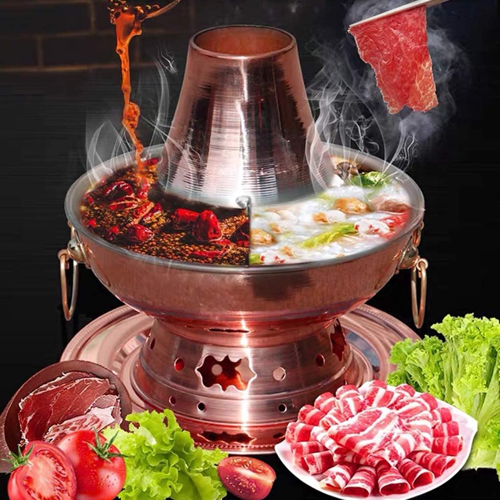miedziane fondue, Chiński Tranditional Hotpot, Gorący Garnek Mongolski, Czysta Miedź Miedziany Fondue Shabu Zastosowanie Kuchenki Indukcyjnej