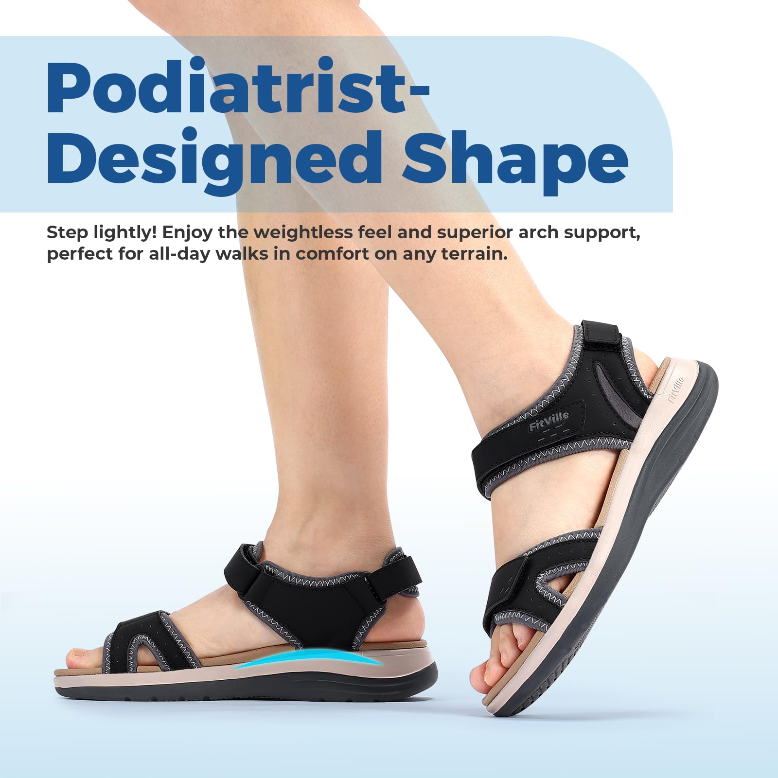 FitVille Sandali Larghi Donna Sandali Sportivi Scarpe da Passeggio Estive Comode e Leggere, Adatte ai Piedi più Spessi