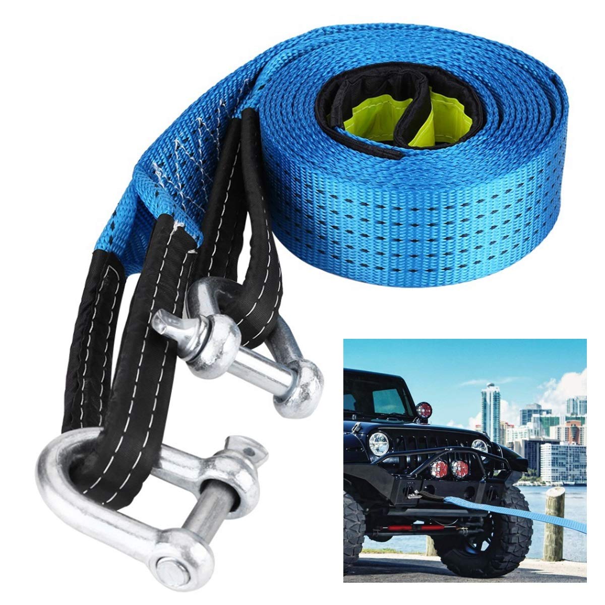 Cuerdas de Remolque para automóviles, Cuerda de Remolque Resistente 4x4, con 2 Ganchos de Seguridad, Correa de Remolque de 8 toneladas, para automóviles/vehículos agrícolas/SUV/Barcos de va