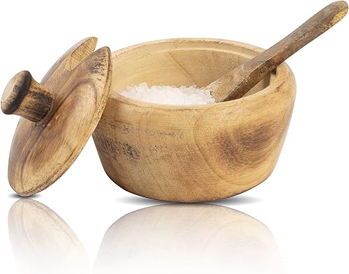 Miniatura 9 de Azucarero decorativo de madera rústica y cuchara con tapa de boca ancha para dulces y especias para condimentos, frutos secos, recipiente para