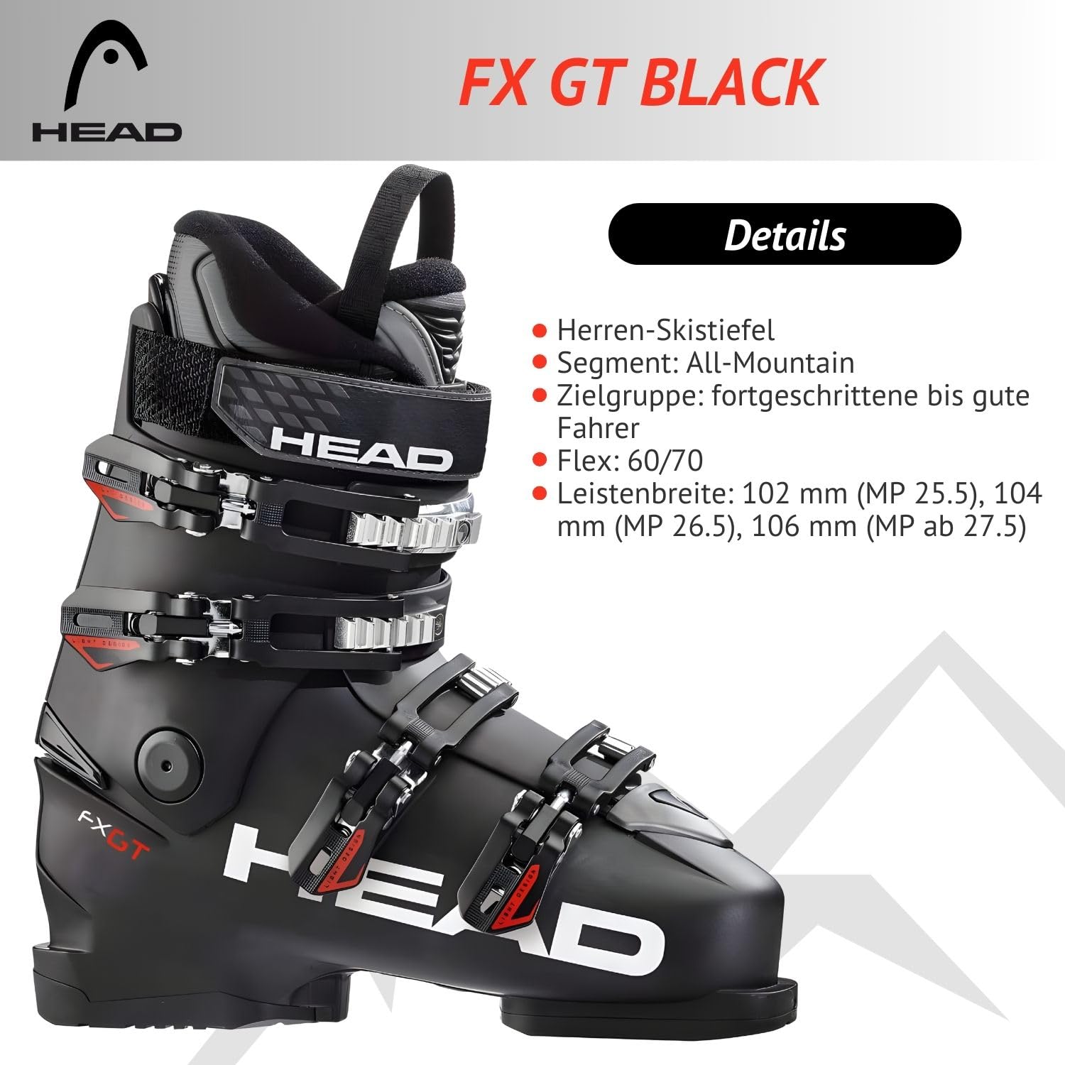 HEAD FX GT - Scarponi da sci da donna per uomo e donna, Flex 60-70 (uomo) Flex 50 (donna), vestibilità ampia e confortevole, per piloti avanzati e buoni