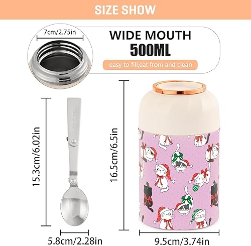 Miniatura 3 de MCHIVER Christmas Cute Cats Food Jar with Spoon Stainless Steel Vacuum Insulated Food Container 17 oz Food Thermos for Adults