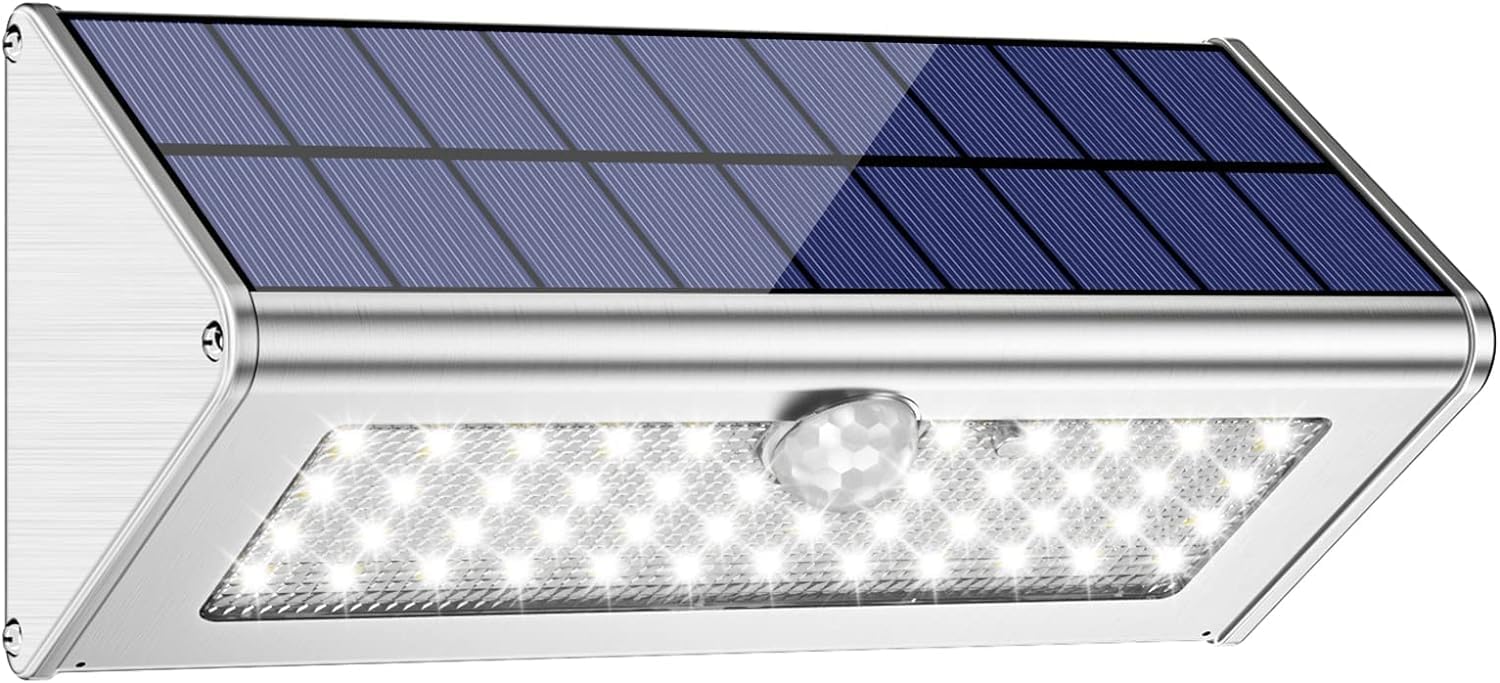 Luce solare da esterno 2024 Luce Fredda - IP65 impermeabili Faretti Solari 46 LED Luce Solare Esterno 4 Modalità con Sensore di Movimento 120° Lampada Solare da esterno