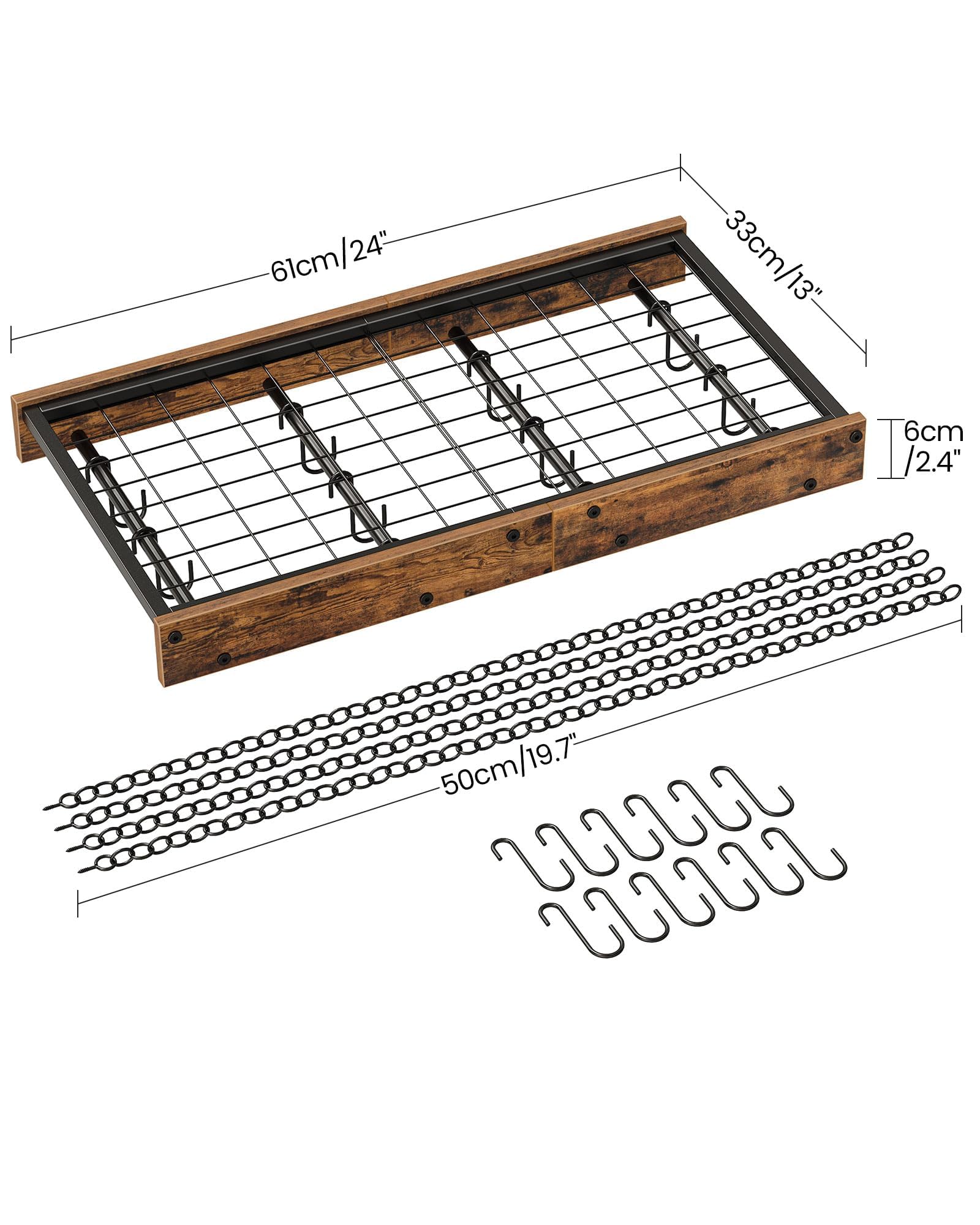 CHOEZON Colgador de Ollas, Soporte para Sartenes Suspendido del Techo, Estante de Cocina, Estilo Industrial, 12 Ganchos, Almacenamiento de Utensilios, Negro y Marrón Rústico DTPR01BF