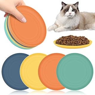 Parastar Pack of 10 Flat Cat Bowls, Cat Bowl in 4 Colours, Flat Bowl for Kittens, Round Feeding Bowl, Cat Flat (15 x 15 x 1.5 cm), Colourful Cat Bowls Set for Dry Food and Wet Food product image