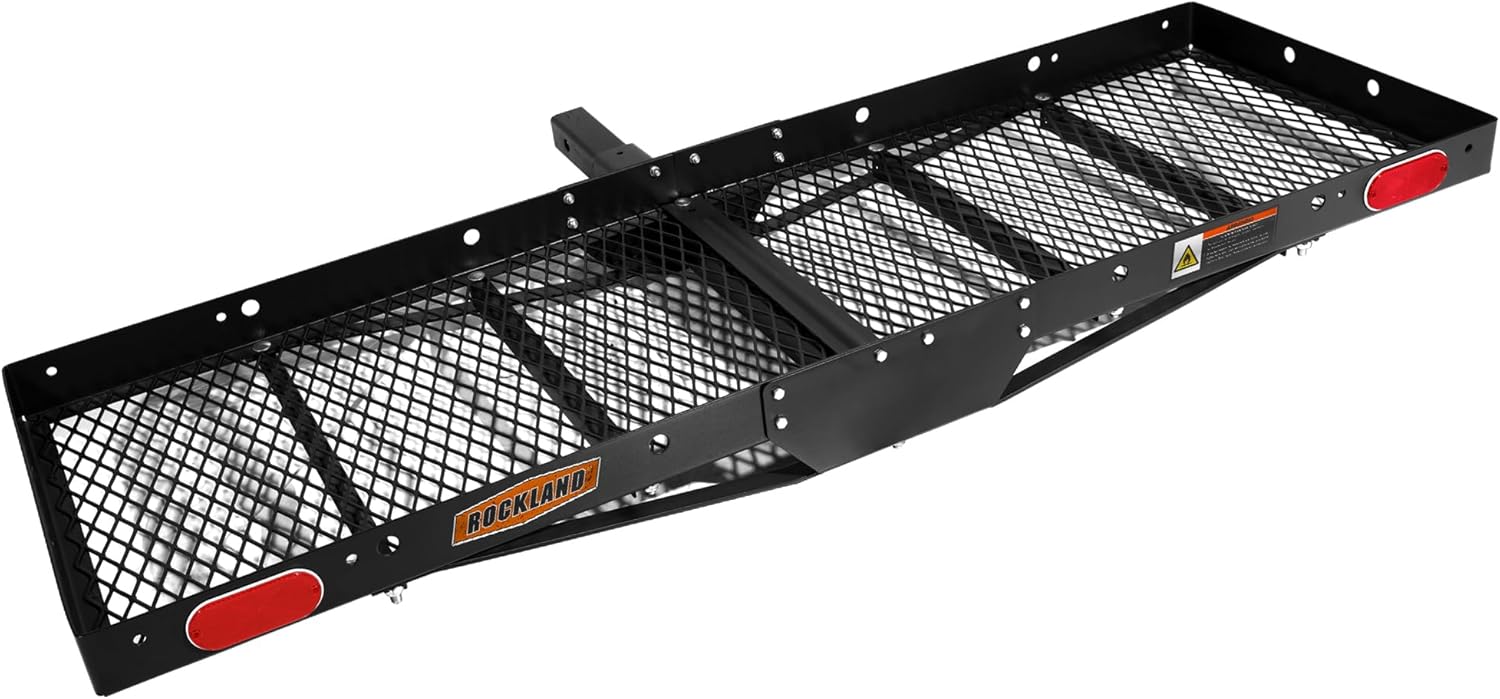 Rockland 750 lbs Foldable Steel Cargo Carrier Basket - 60x20x2.5 Hitch Mount for 2" Receivers, Class III/IV, w/Reflectors for SUVs Vans Trucks