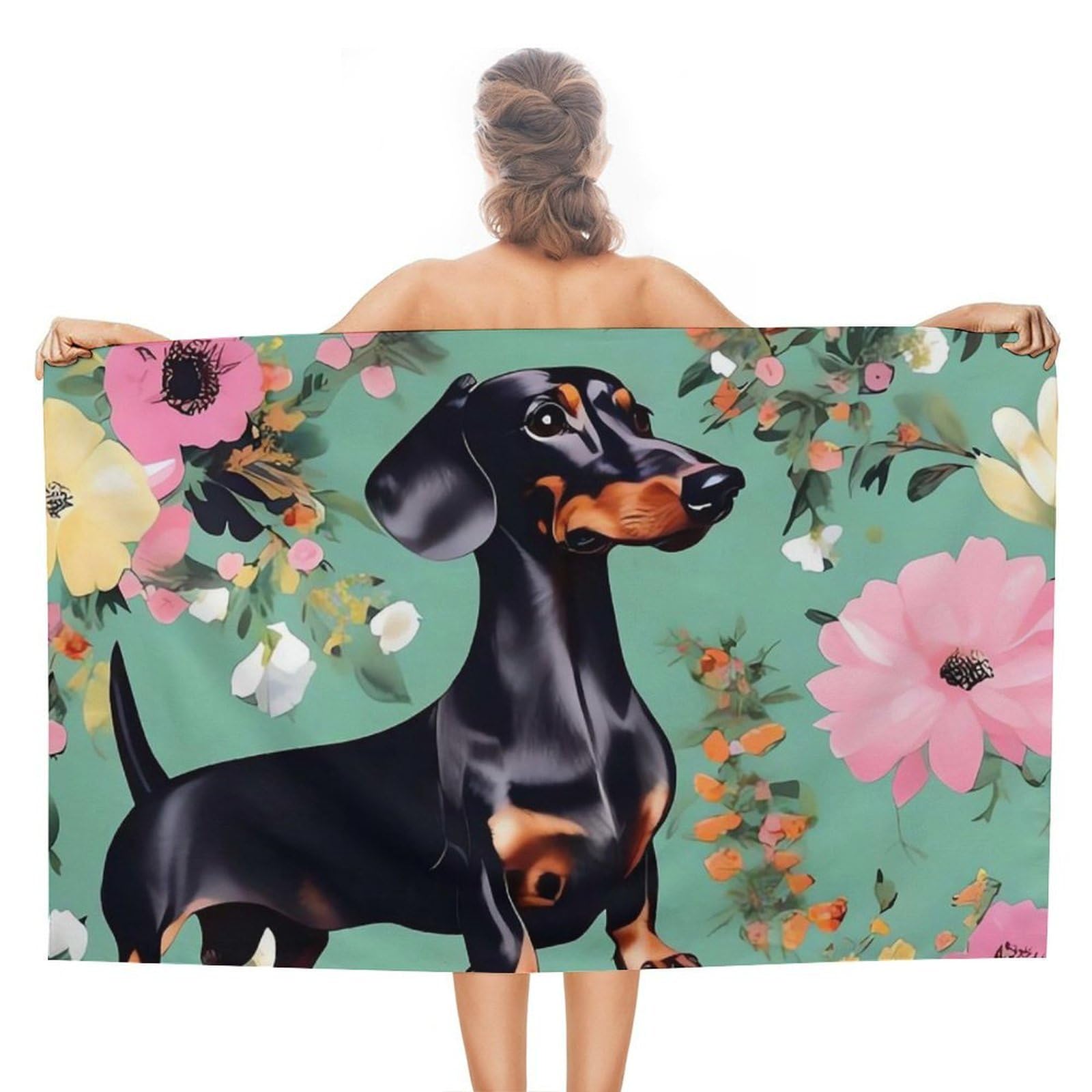 asbwuo Dachshund Florals Beach Towels Extra Large Quick Dry Absorbent