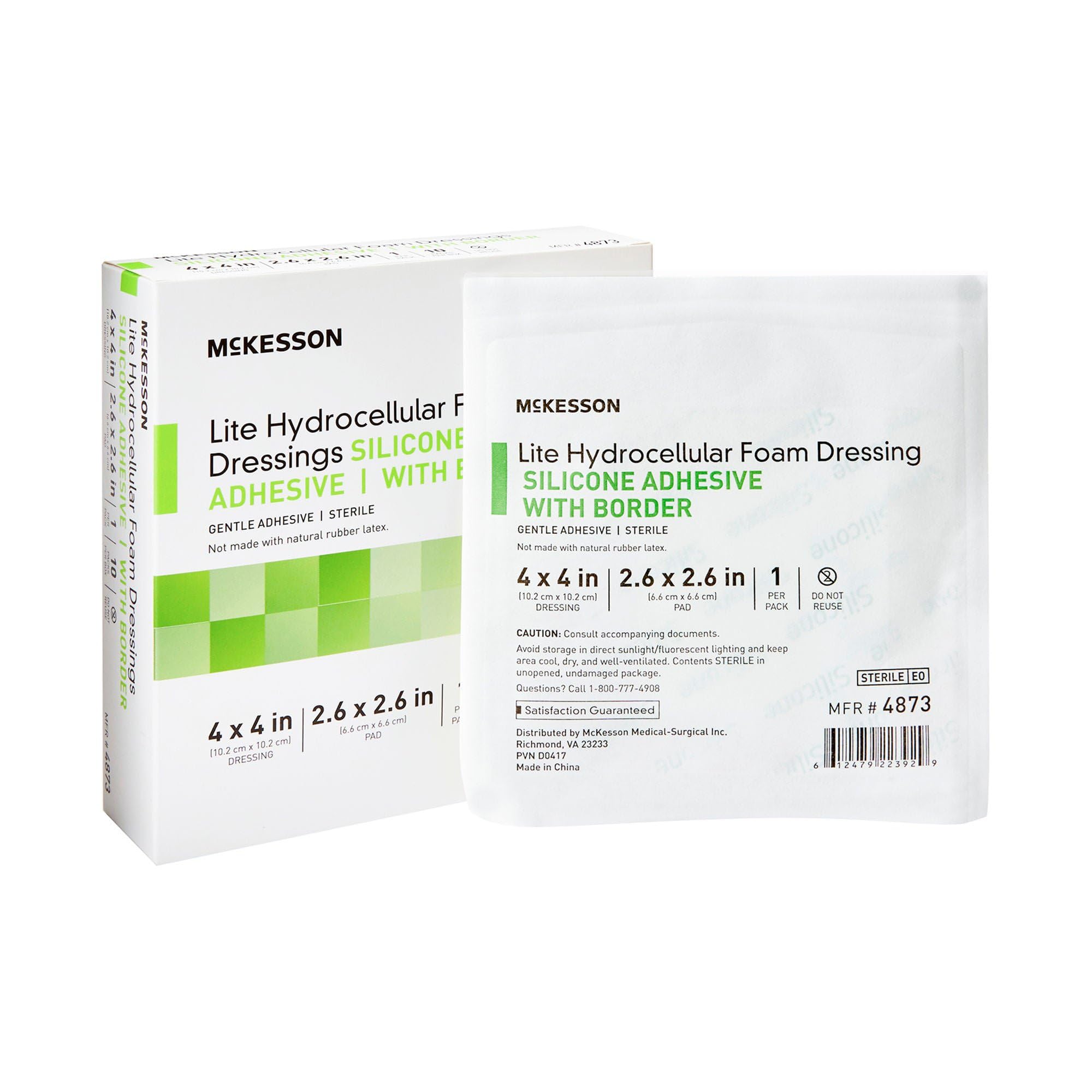 McKesson Lite Hydrocellular Foam Dressings, Border, 4 x 4 in, 10 ct