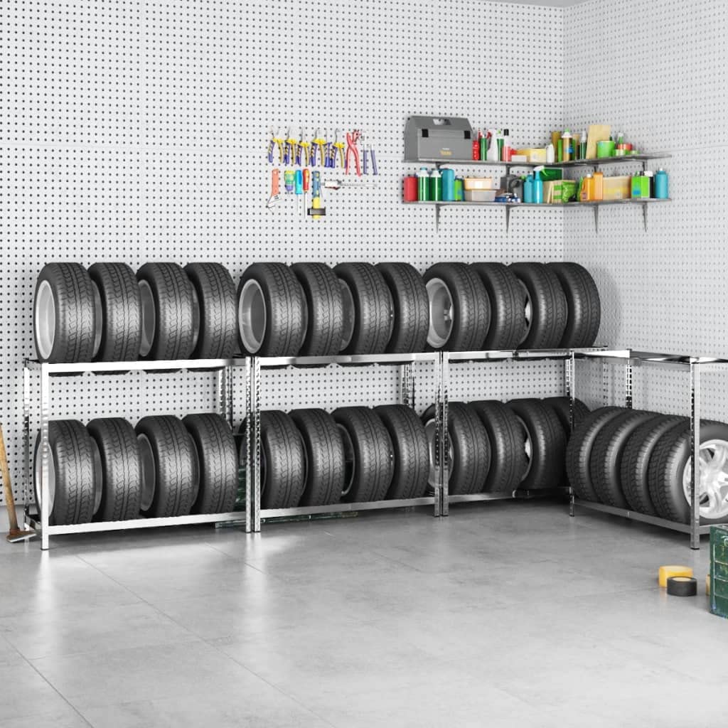 Porte-pneus à 2 Niveaux 4 pcs Argenté 110x40x110 cm Acier,Entreprise & Industrie,Stockage Industriel,Étagères industrielles,25.26 kg-3154231
