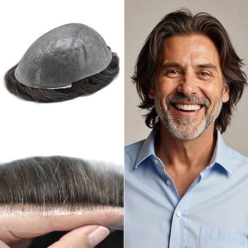 Miniatura 223 de Toupee For Men Ultra Thin Skin Human Hair Piece For Men Toupee V-loop Natural Looking Hair Replacement System Hairpiece 8x10#210#2 DARKEST BROWN+10%