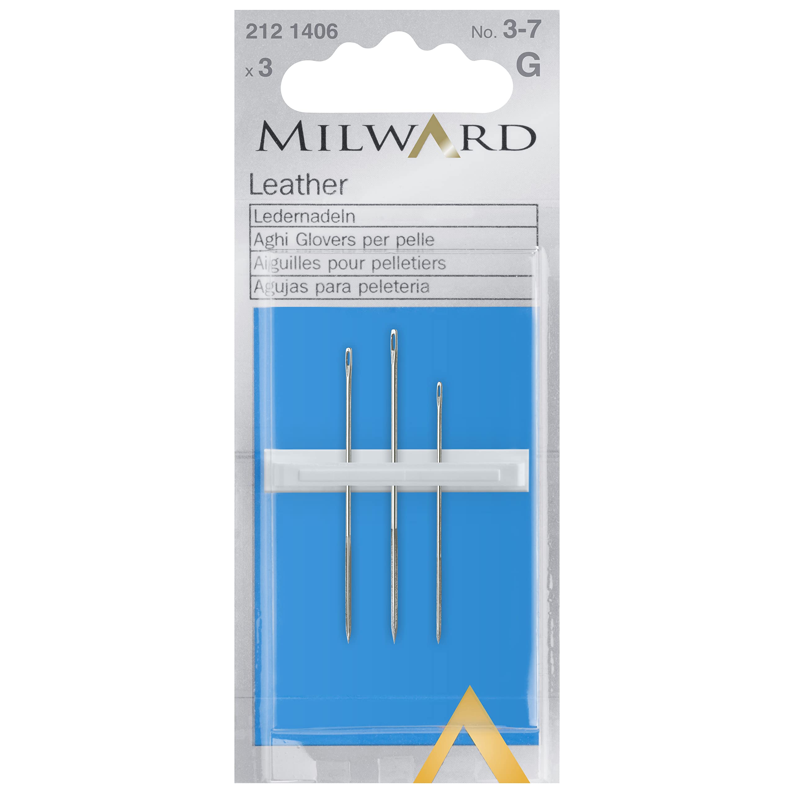 Milward Silver Leather Hand Sewing Needles, Nos.3-7