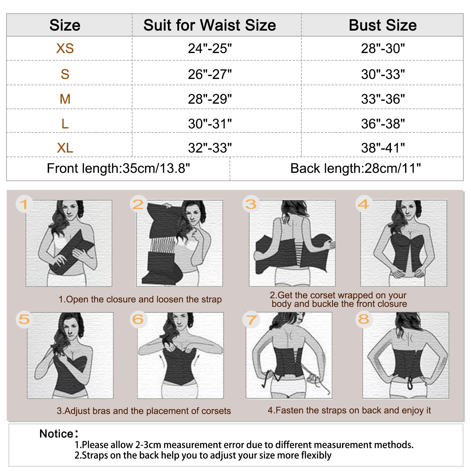 LEACOOLKEY Corset gothique pour femme - Taille XS à XXL